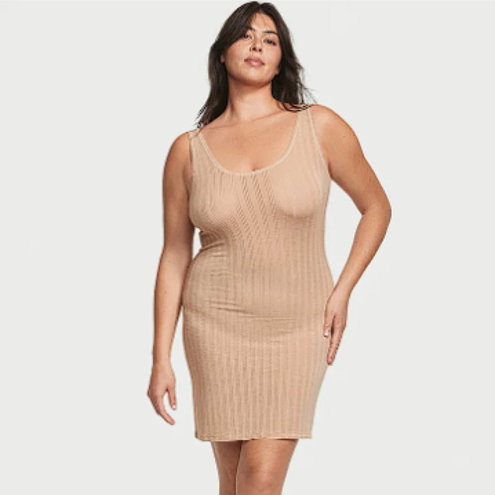 VICTORIA'S SECRET Luxe Modal Ribbed Slip / Nightgown Praline Sexy NWT